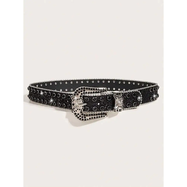 PU Leather Strap for Rhinestone Belts Women's Adjustable Metal Buckle Waist Belt Western Cowboy Y2K Girls Fashion Belt for Jeans