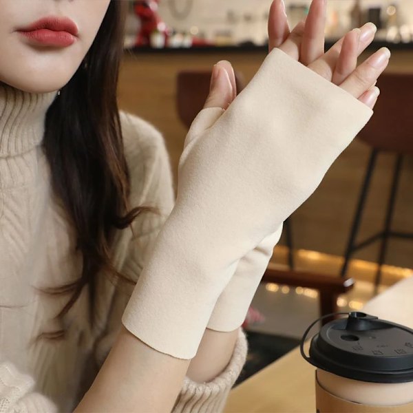 Autumn Winter Warm Half-finger Gloves Sports Cycling Mittens Women's Hip-Hop Solid Soft Work Driving Gloves