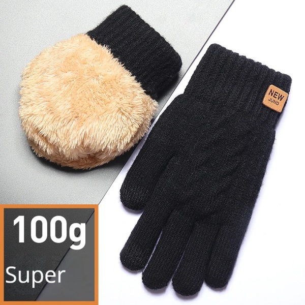Wholesale Fleece Lined Fashion Warm Black Cable Knitted Winter Touch Screen Gloves