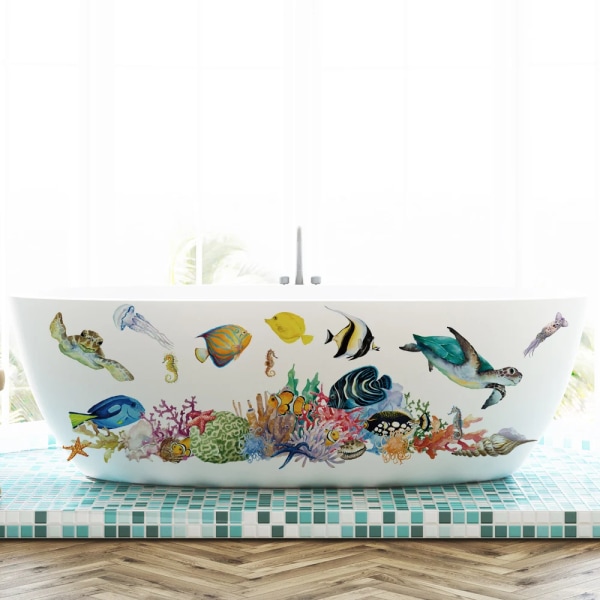 Cartoon Under sea Life Wall Stickers for Bathroom Kids room Wall Decor Tile Decoration Wall Decals Removable PVC Art Murals