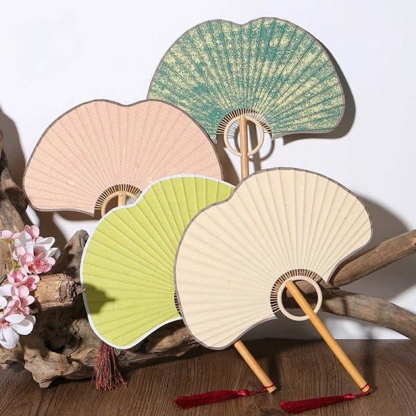 Ginkgo Biloba Leaf Fan Ancient Style Calligraphy Group Fan Photo Batik Rice Paper Half-cooked Props Double-sided Palace Fans New