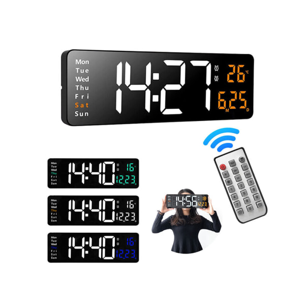 LED Digital Alarm Clock w/ Remote Control Wall Clock Time/Date/Temp