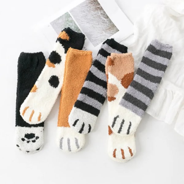 New Wool Woman Socks Thicken Warm Cat Paw Cartoon 6 Colors Women Cute Lovely Sleeping Home Floor Bedroom Socks Harajuku Kawaii