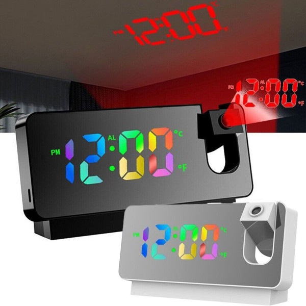 LED Digital Projection Watch Projection Snooze Dual Alarm Clock 12/24H Timer USB-