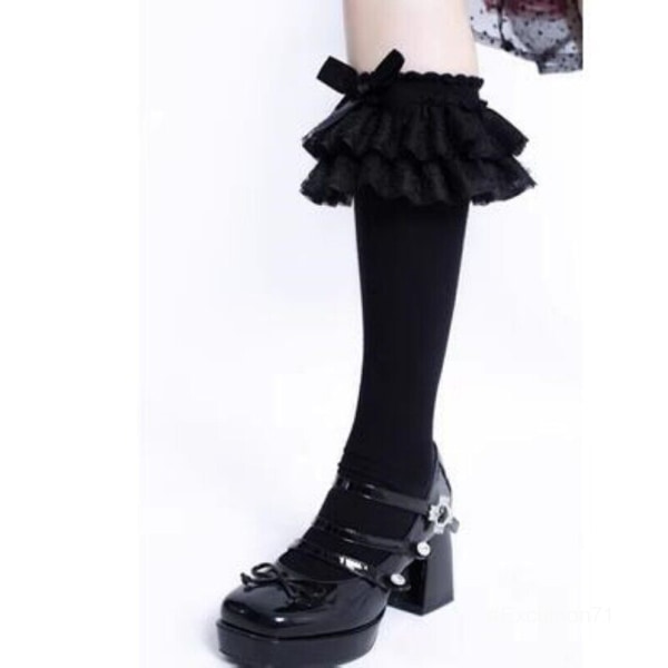 Japanese women's Kawaii lolita ruffle knee length socks girls cute jk stocking