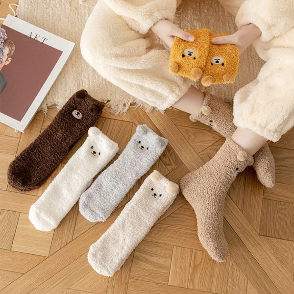 Cute Dog Mid-Tube Calf Socks Women Winter Thickened Warmth Home Sleep Socks Coral Fleece Hosiery Student Comfortable Socks