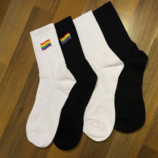 5pairs  Men Tube Socks Cotton Striped Rainbow Flag Breathable Soft Stockings Casual