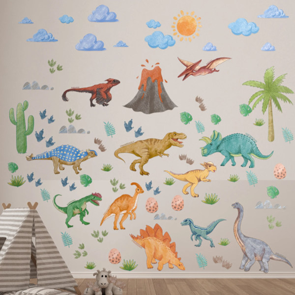 Dinosaur Wall Decals, Dino Alphabet Wall Stickers, Wall Decor for Boy Girl Kids Nursery Baby Bedroom Living Room  Classroom