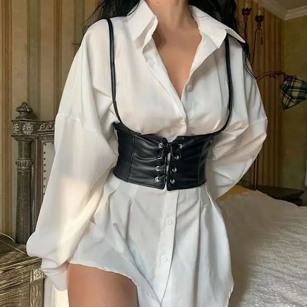 Women's Corset Wide Belt PU Leather Slim Fit Belt Suspender Women's Gothic Decorative Dress Elegant Sexy Fashion Luxury Black
