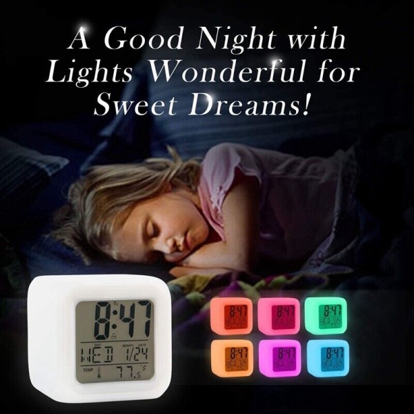 All,Small Desk Bedside Clocks,Display Time/Date LED Night Light with Snooze A5U6