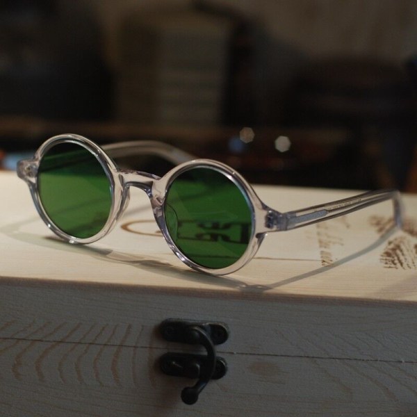 Round green Johnny Depp sunglasses retro mens crystal frame round  green lens
