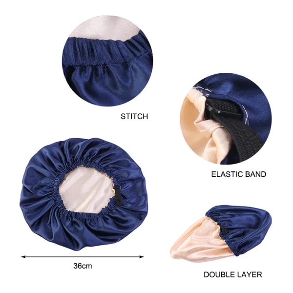New Women Large Satin Bonnet Silky Night Sleeping Cap Adjusting Button Night Hat Beauty Salon Hair Care Hat Bathroom Products