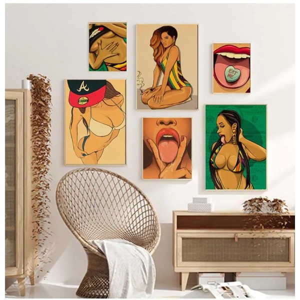 Trend Funny Cool Girl Poster Kraft Paper Prints Painting Living Room Home Bar Decorations Bedroom Art Wall Stickers