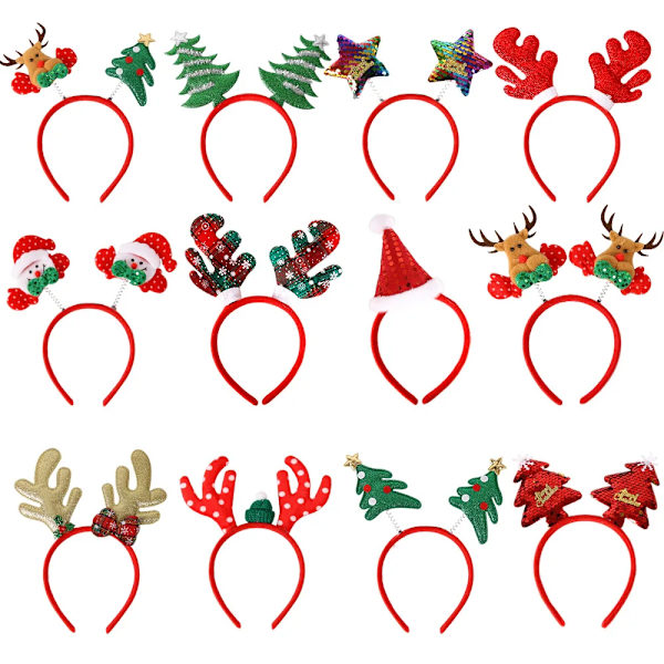 4pairs  Merry Christmas Headbands Xmas Tree Deep Star Santa Claus Bling Kids Adult Headbands Hair Accessories Diy Christmas Party Decor