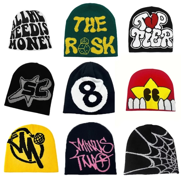 New Style Letter Beanie Y2k Hip-Hop Knitted Men's and Women's Hats Streetwear Winter Ins Wool Hundred Take  Pullover Pile Cap