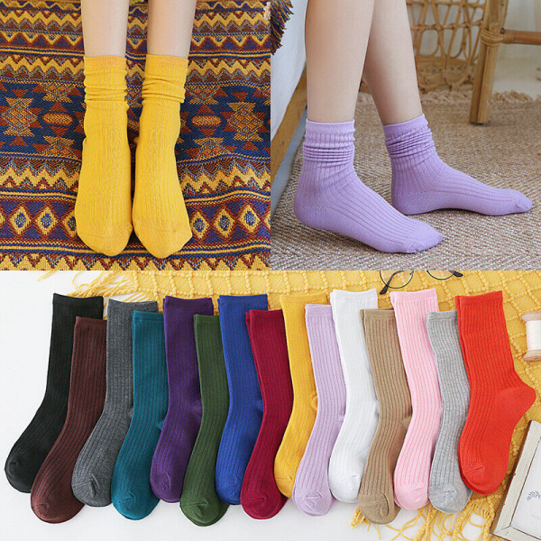 5 Pairs of women's winter solid color cotton vertical stripe leisure stockings