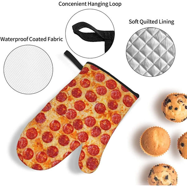 Pizza Funny Oven Mitts and Pot Holders Sets of 4 Heat Resistant Non Slip Kitchen Gloves Hot Pads for Cooking BBQ Baking Grilling