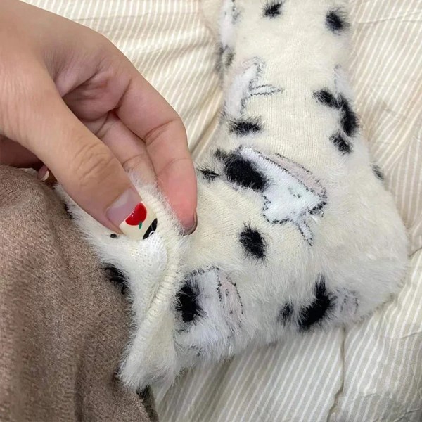 Winter Plush Thickened Socks Warm Funny Cow Print Cartoon Socks Lovely Harajuku Cute Animal Printed Plush Sock Home Floor Socks