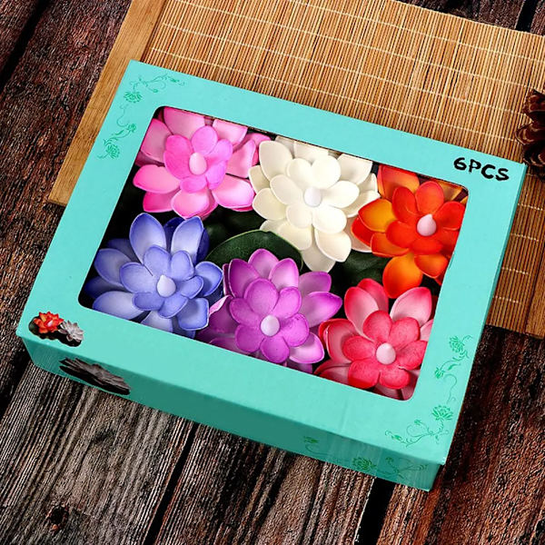 6 Pcs Lotus Floating Water Lamp LED Flameless Tea Lights Adornment Candles Ornament Temple Mini & Holders LED Home Decoration