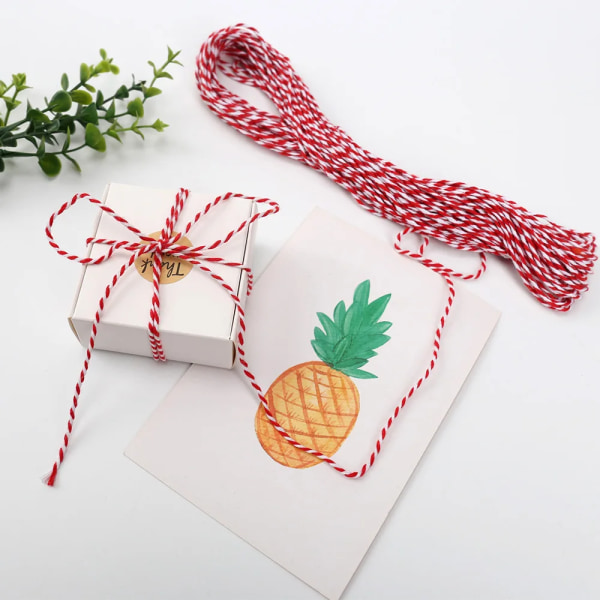 Gift Bags Boxes Wrap Strings 20m Red White Cotton String Wedding Birthday Christmas Party Packaging Supplies Ribbon Cords Thread
