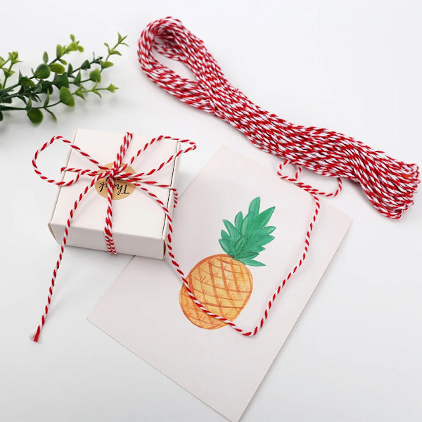 Gift Bags Boxes Wrap Strings 20m Red White Cotton String Wedding Birthday Christmas Party Packaging Supplies Ribbon Cords Thread