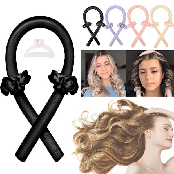 Heatless Curling Rod Headband No Heat Curl Ribbon with Hair Clips and Scrunchie Sleeping Lazy Curler Silk Ribbon Hair Rollers