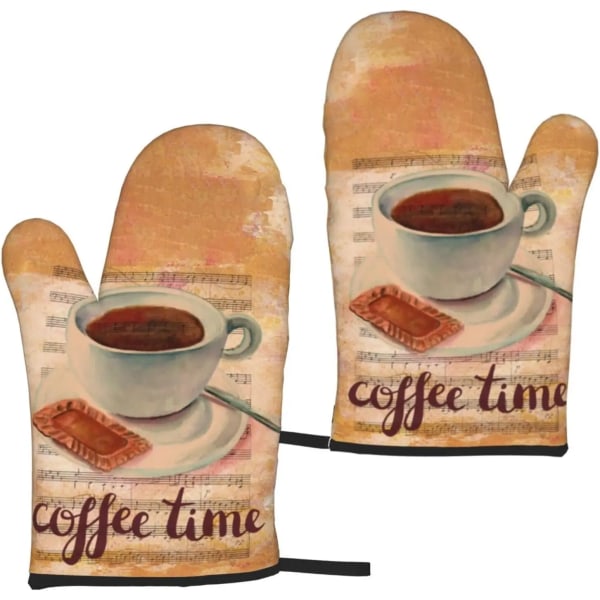 Oven Gloves Coffee Theme Coffee Time Oven Mitts Heat Resistant Durable Kitchen Gloves Perfect for BBQ Cooking Baking Set of 2