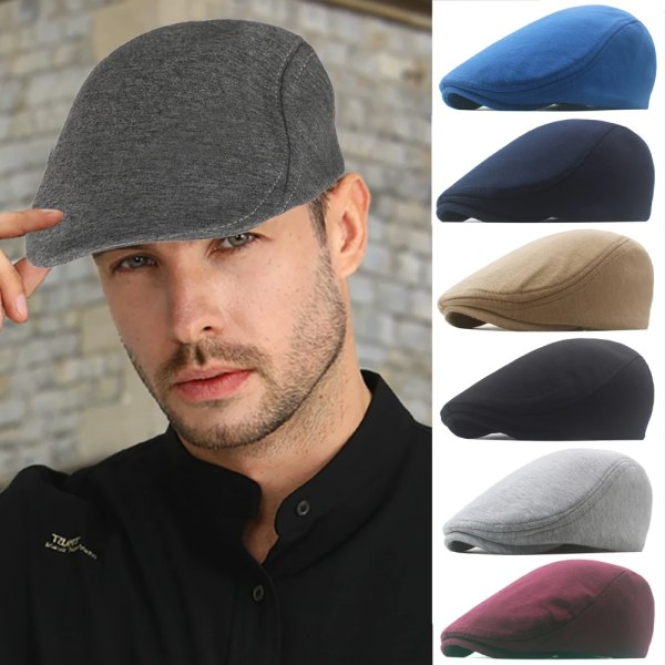Autumn Winter Warm Newsboy Cap For Men Adjustable Casual Berets Flat Hat Retro England Hat Solid Street Peaked Painter Caps