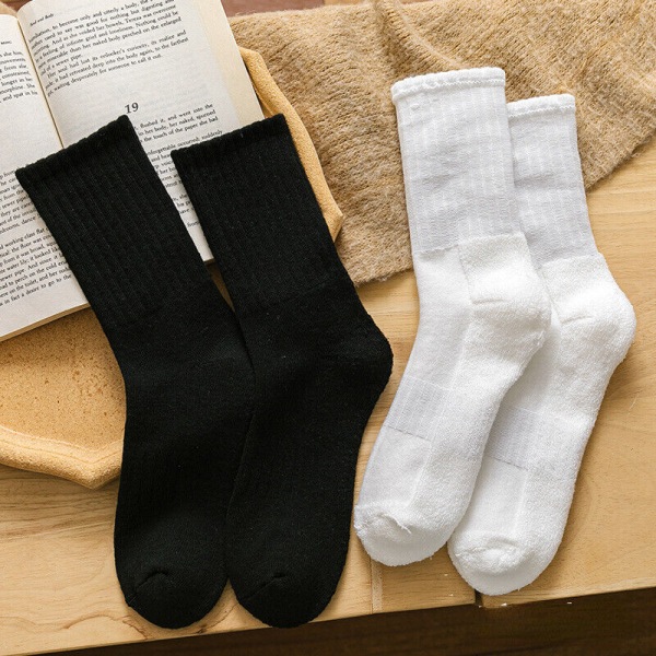 5 Pairs Autumn Winter Pure Cotton Thick Warm Sweat Absorbing Solid Color Socks