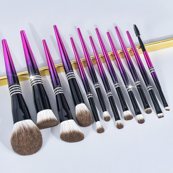 12pcs/set Luxury Glitter Diamond Bling Makeup Brush Metal Purple for Women Makeup Brush Beauty Tool