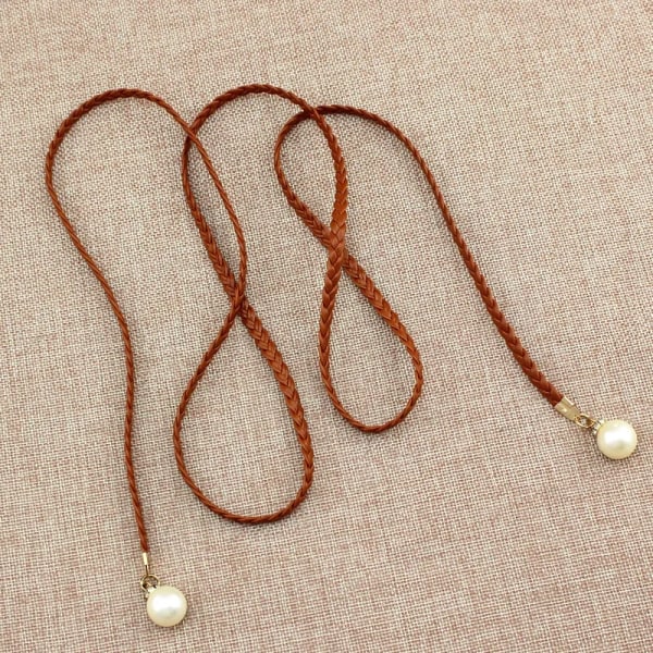 6 Colors Simplicity Summer Waistband for Dress Elegant Pearl Thin Belts Women Long Leather Hemp Rope Braid Waist Belt Girls