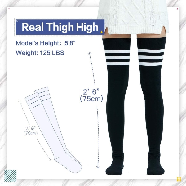 Extra Long Cotton Stripe Thigh High Socks Over the Knee High Plus Size Stockings