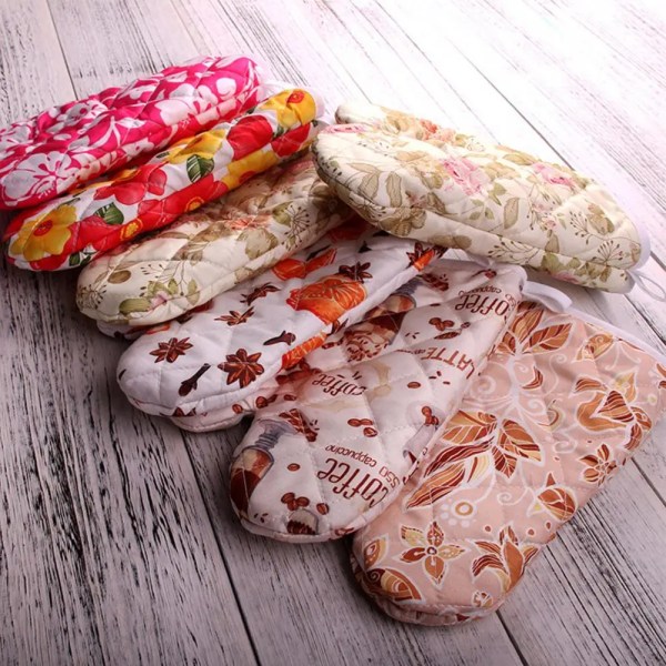 Fashion  Oven Glove Reusable Colorful Flower Pattern Oven Mitt Thickened Polyester Oven Mitt for Restaurant