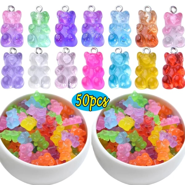 10/50pcs Candy Color Gummy Mini Bear Charms Pendant for Making Cute Earrings Pendant Necklace DIY Creative Jewelry Finding