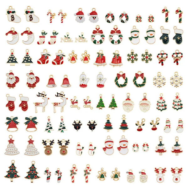 Julie Wang Enamel Christmas Charms Alloy Mixed Santa Claus Tree Bell Sock Snowman Snowflake Pendant Jewelry Making Accessory