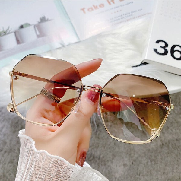 Gradient Sunglasses Women Cut Trimmed Lens Metal Curved Temples Sun Glasses INS,