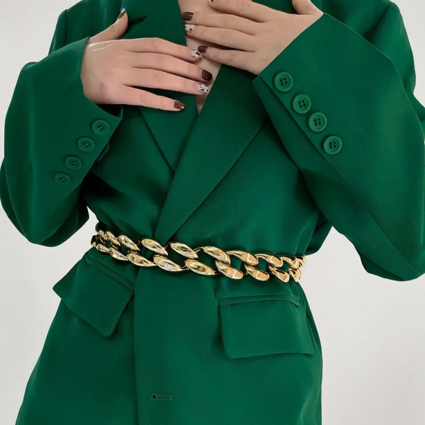 1 Piece Gold Color Acrylic Waist Chain Geometric Buckle Belt For Dress
