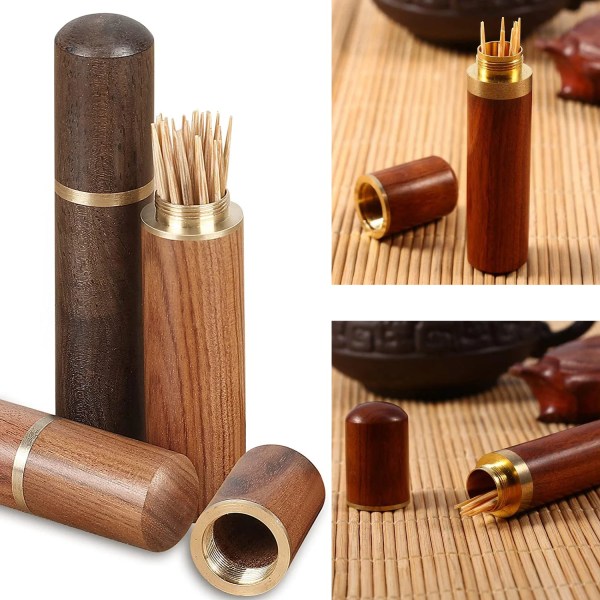 Portable Wood Toothpick Holder Container Living Room Mini Toothpick Storage Box Pocket Tooth Pick Dispenser Bucket Needle Case