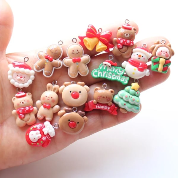 10Pcs Christmas Santa Snowman Charms Resin Bear Rabbit Deer Pendants DIY Jewelry Bracelet Earring Necklace Keychain Making Craft