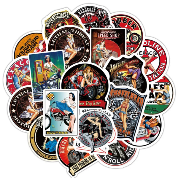 50pcs Sexy Biker Girl Stickers For Laptop Car Stationery Adesivi Craft Supplies Scrapbooking Material Christmas Stickers Vintage