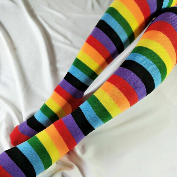 Women Rainbow Keep Warm Long Thigh Over Knee High Stocking Girls Tights Stocking