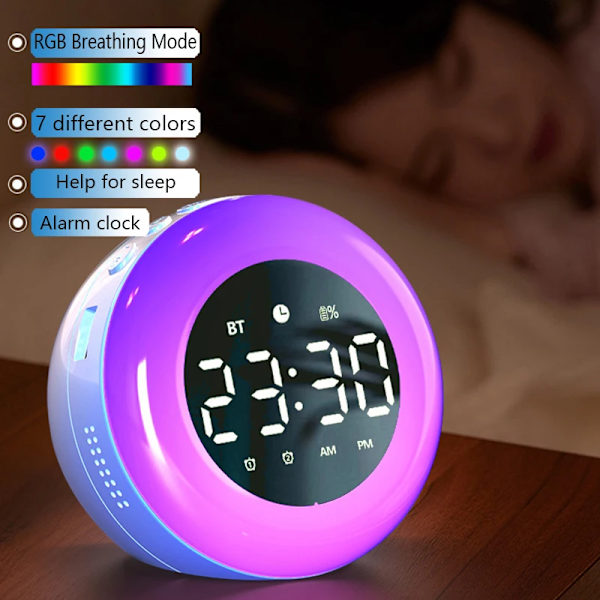 Bluetooth Speaker Alarm Clock Colorful Night Light  Music Player Rechargeable digital clock Best Gift