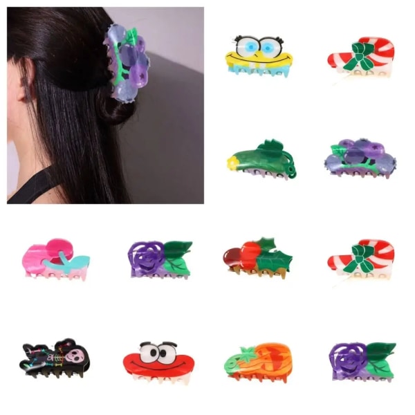 Acrylic Angel Hair Claw Personalized Cherry Flower Christmas Hair Clip Headwear Geometry Fruit Shark Clip Girls