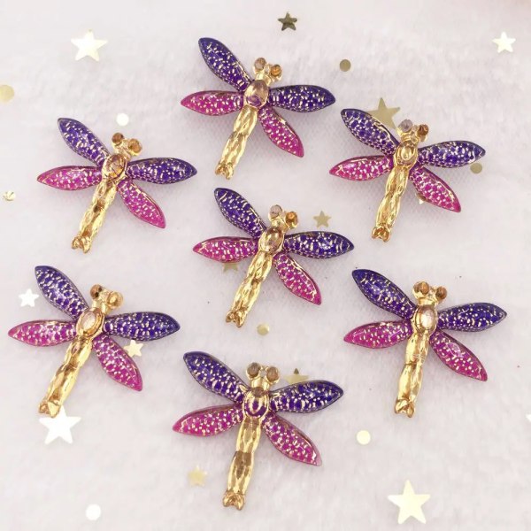 New 10pcs Resin Bling Colorful Dragonfly Flatback Rhinestone 1 Hole Ornaments DIY Wedding Appliques Craft W80