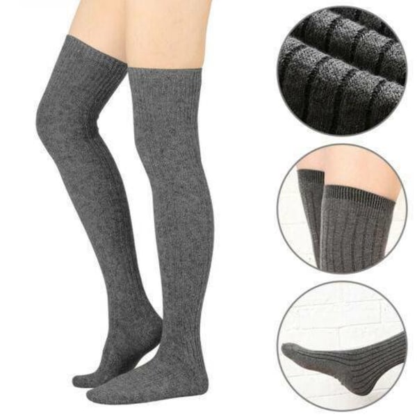 Womens Casual Soft Knit Thigh High Long Socks Warm Over Knee Knitted Stockings-