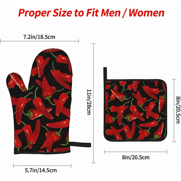 Chili Peppers Chili Oven Mitts and Pot Holders Sets of 4 Resistant Hot Pads with Non-Slip BBQ Gloves for Kitchen Cooking Baking
