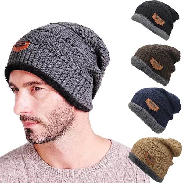 Mössor Herr Vintermössa Kvinnor Stickade Mössor För Herr Keps Vinter Beanie Kepsar Gorro Tjock Varm brättelös pälshuva Herr
