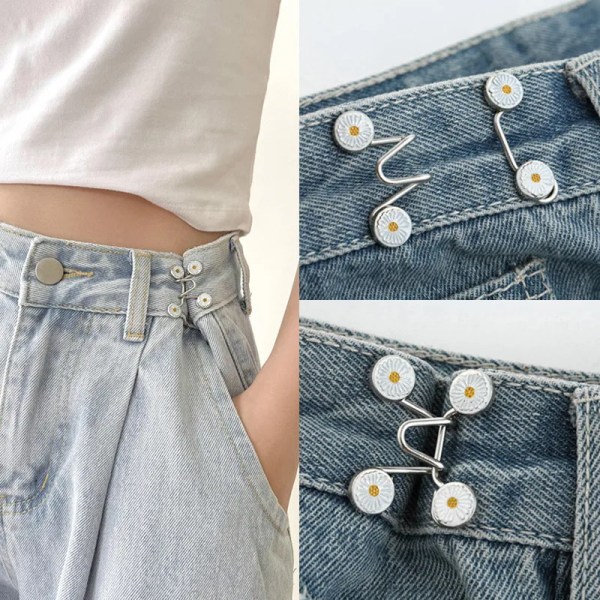 Detachable Metal Buttons Pearl Snap Fastener Pants Pin Retractable Button Sewing-Free Buckles for Jeans Perfect Fit Reduce Waist
