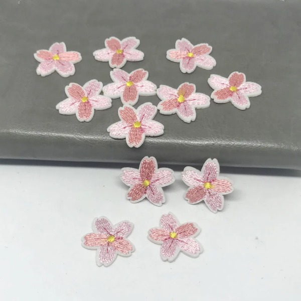 MAXSIN FUN 10 PC Small Pink Cherry Flower Patches Clothing Embroidery Sticker Iron On Kids Dress Bags Applique DIY Decoration