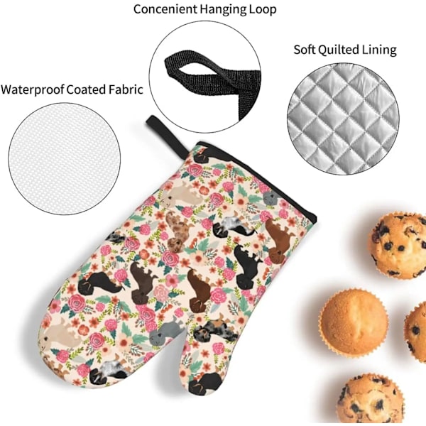 Floral Dachshunds Oven Mitts and Pot Holders Sets of 4 Heat Resistant Kitchen Microwave Gloves and Pot Pads with Non-Slip
